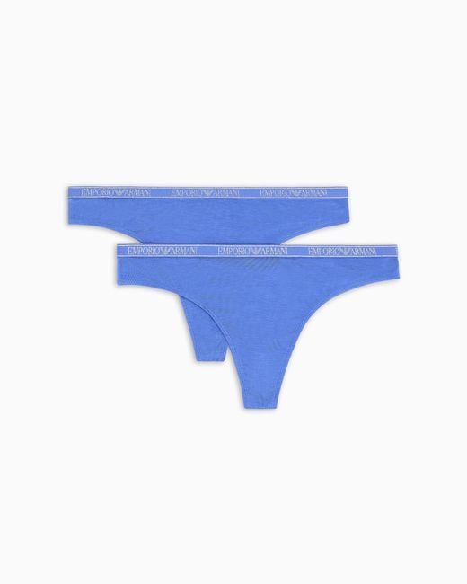 Emporio Armani Blue Two-Pack Of Asv Essential Studs Viscose Thongs