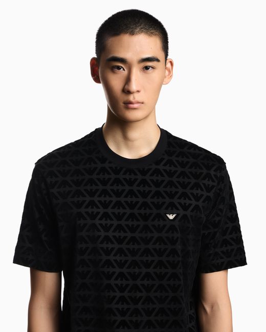 Emporio Armani Black Lunar New Year Lyocell-Blend Jersey T-Shirt With Flocked Eagles for men