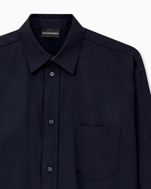 Emporio Armani Blue Viscose Long-Sleeve Shirt With A Chest Pocket for men