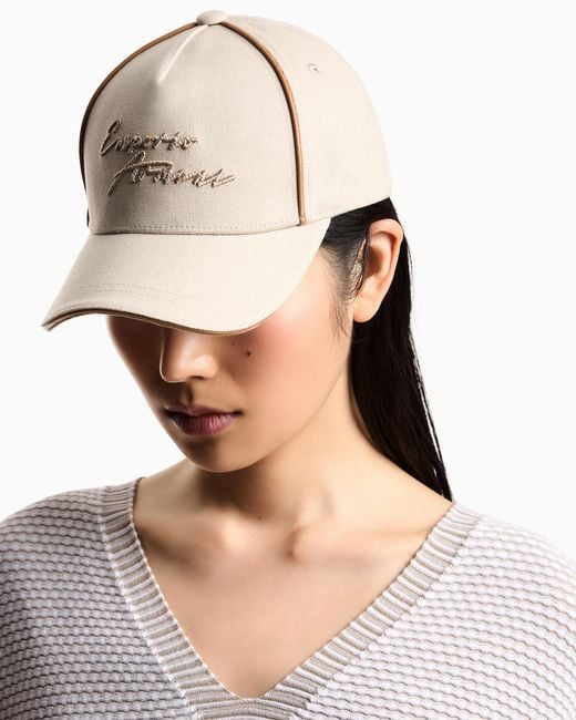 Emporio Armani White Canvas Baseball Cap With Signature Logo Embroidery