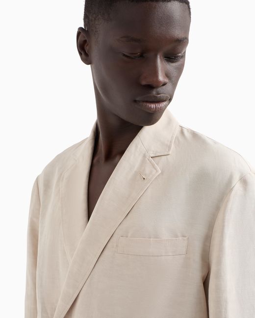 Emporio Armani Natural Double-Breasted Linen-Blend Blazer for men