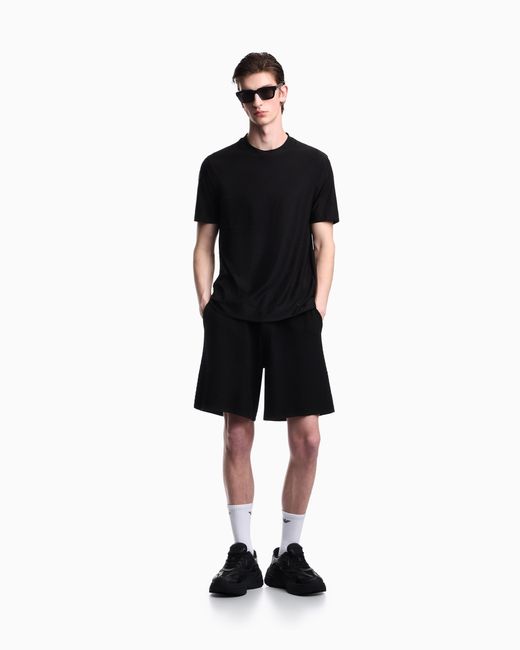 Emporio Armani Black Viscose Knit Bermuda Shorts With Raised Stitch Design for men