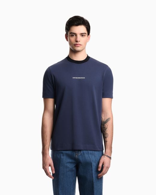 Emporio Armani Blue Heavy Jersey T-Shirt With Ea Generation Embroidery for men