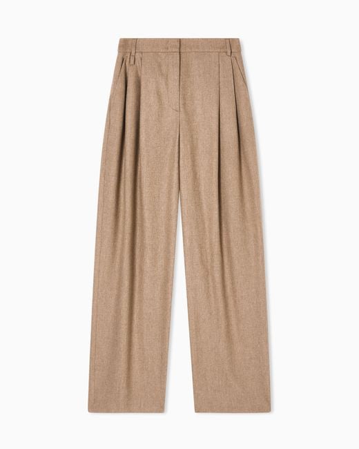 Pantalon À Pinces En Flanelle De Laine Icon Emporio Armani en coloris Natural