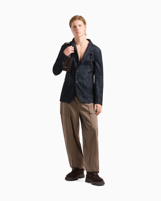 Emporio Armani Jacke Mit Grandad-Kragen Aus Geflocktem Mesh Mit Chevron-Motiv in Blue für Herren