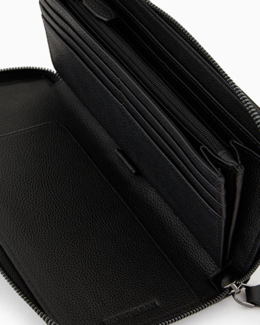 Cartera Con Cremallera Perimetral Y Bolsillo Exterior De Piel Abatanada Emporio Armani de hombre de color Black