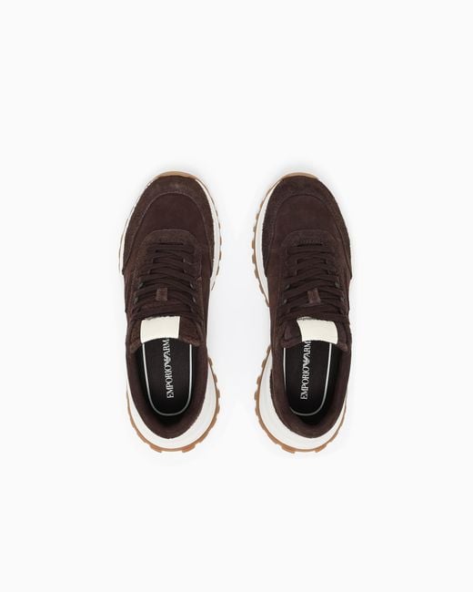 Emporio Armani White Eagle Club Capsule Collection Suede Sneakers for men