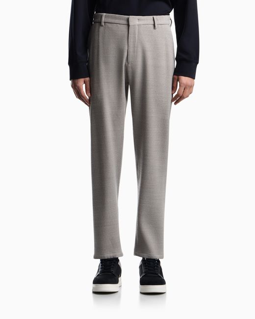 Emporio Armani Gray 3D Waffle-Effect Wool-Jersey Trousers for men