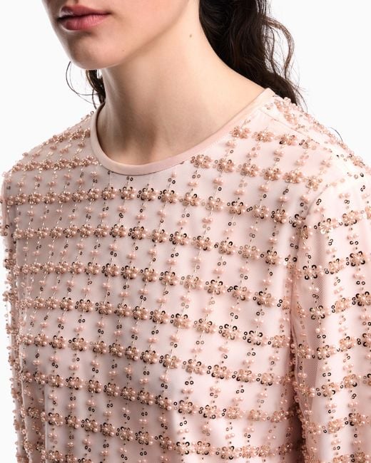 Emporio Armani Pink Tulle Top With Sequin And Bead Embroidery