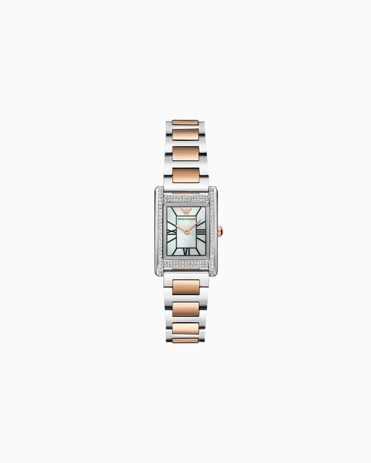 Emporio Armani White Two-Hand Two-Tone Stainless Steel Watch