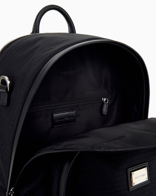 Emporio Armani Blue Backpack With A Front Zip Pocket And A Metal Logo Plaque for men