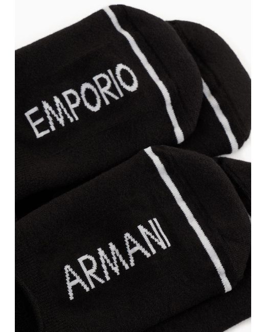Emporio Armani Black Two-pack Of Terry Trainer Socks With Athletic Jacquard Logo