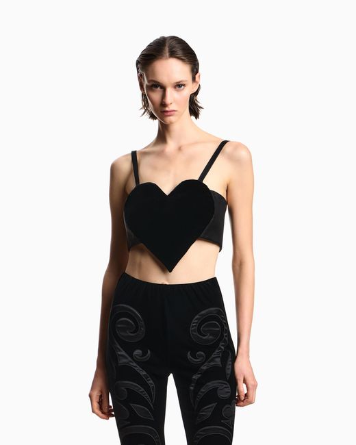 Emporio Armani Black Liquid Velvet Top With Heart