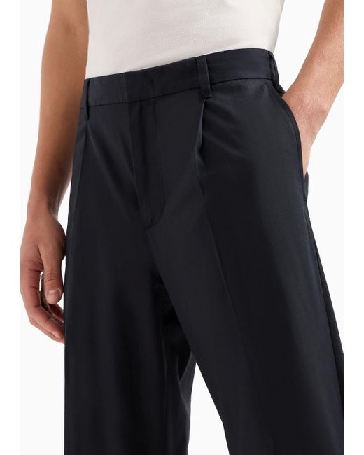 Emporio Armani Blue Twill Chinos With Darts And A Pleat for men