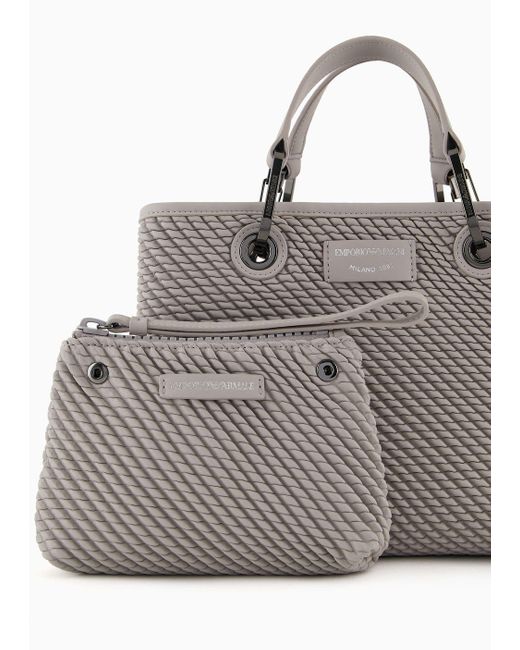 Emporio Armani Gray Small Nappa Leather-effect Embossed Myea Shopper Bag