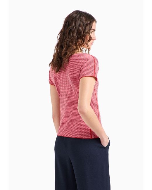 Emporio Armani Pink Short-sleeved Jumper In Op-art Jacquard Jersey