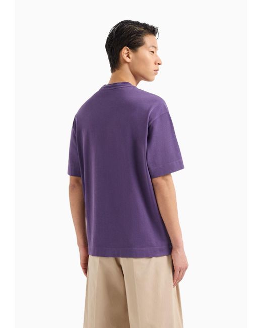 Emporio Armani Purple Oversized, Heavyweight Jersey T-shirt With Logo Embroidery for men