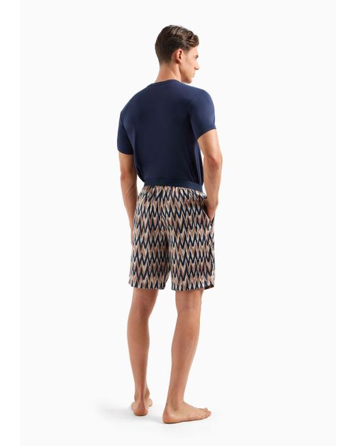 Emporio Armani Blue Comfort-fit Pyjamas With Deluxe Satin Bermuda Shorts for men