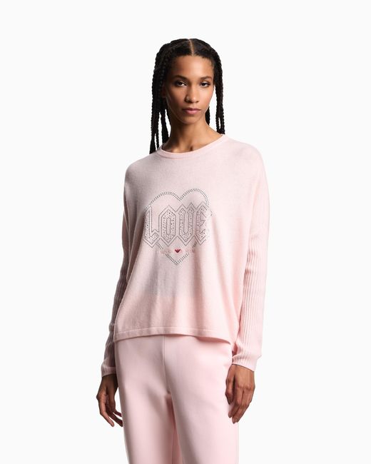 Emporio Armani Pink Valentine's Day Capsule Collection Virgin-Wool Jumper With Rhinestones