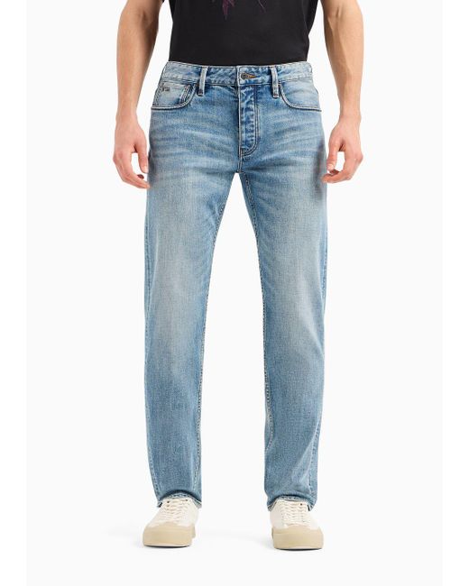 Emporio Armani Blue J75 Slim-fit Faded Denim Jeans for men
