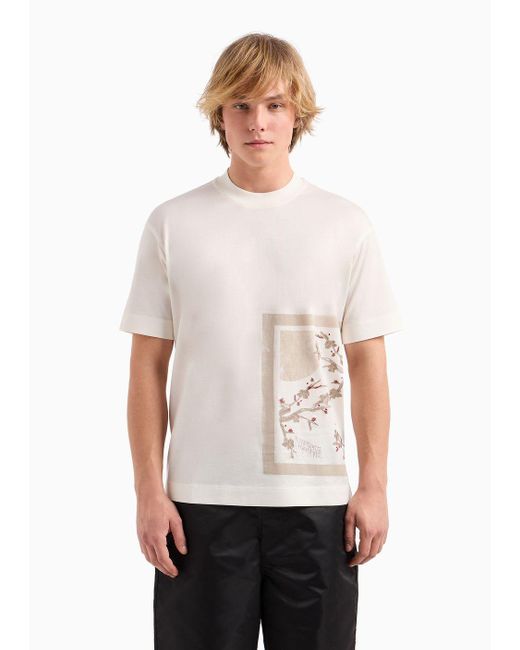 T-shirt Asv En Jersey Mélange Lyocell, Avec Broderie Et Imprimé Oriente Emporio Armani pour homme en coloris White