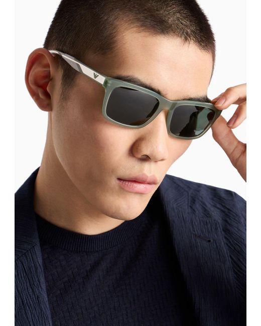 Emporio Armani Green Rectangular Sunglasses for men