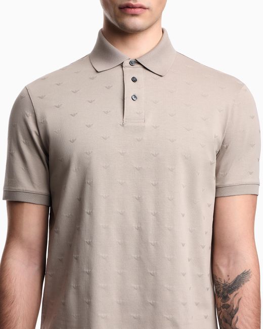 Emporio Armani Natural Slim-Fit Jersey Polo Shirt With All-Over Jacquard Eagle for men
