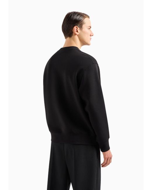 Emporio Armani Black Clubwear Double-jersey Sweatshirt With Patch And Rhinestone Embroidery for men