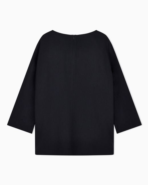 Emporio Armani Black Envers Satin Blouse With 3/4 Sleeves And Zip Essential