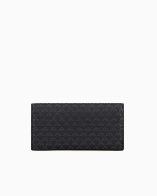Emporio Armani Black All-Over Eagle Wallet With Flap