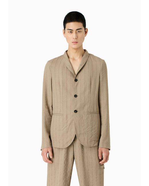 Emporio Armani Natural Jacket With Rounded Hemline And Monochromatic Striped Motif, In A Peach-feel Viscose Blend for men