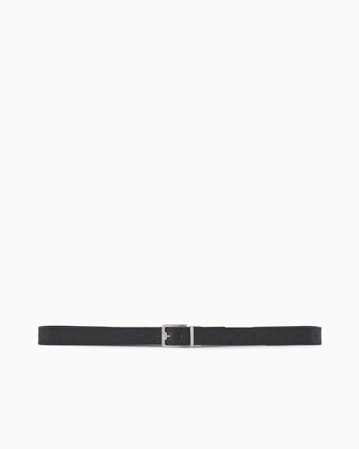 Emporio Armani White Reversible Leather Belt With All-Over Embossed Eagle for men