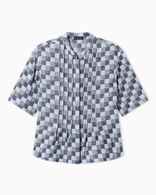 Emporio Armani Blue Check Linen Gauze Shirt