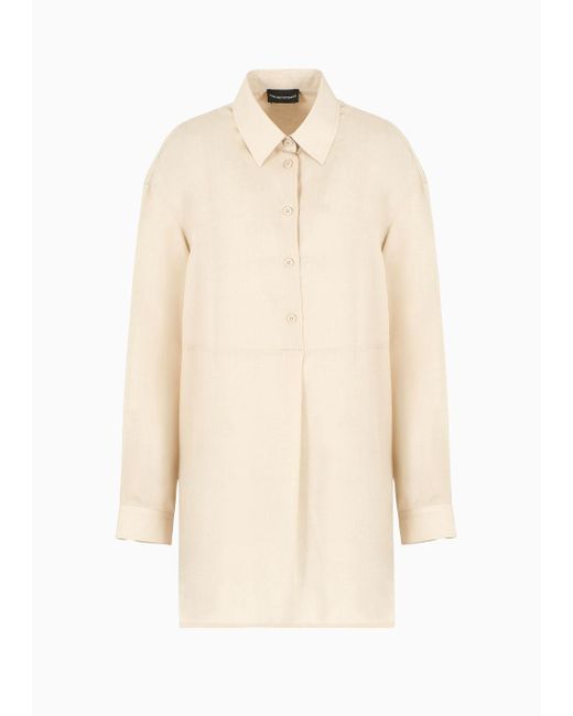 Emporio Armani Natural Oversized Shirt In Fluid Cotton