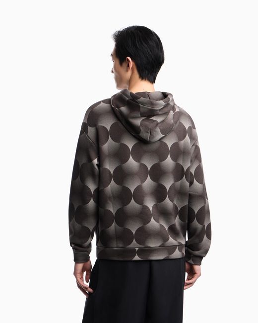 Emporio Armani Gray Op-Art Print Jersey Hooded Sweatshirt for men