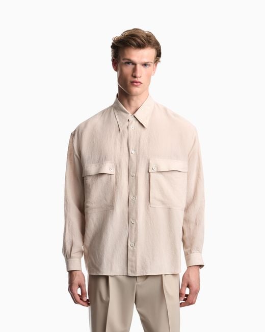 Emporio Armani Natural Denim-Effect Linen-Blend Shirt for men