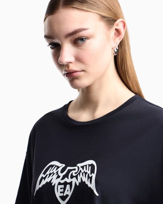 Emporio Armani Blue Pima T-Shirt With Maxi Eagle Logo And Short Sleeves