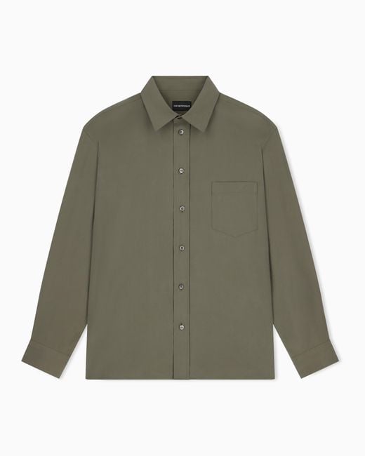 Emporio Armani Green Viscose Long-Sleeve Shirt With A Chest Pocket for men
