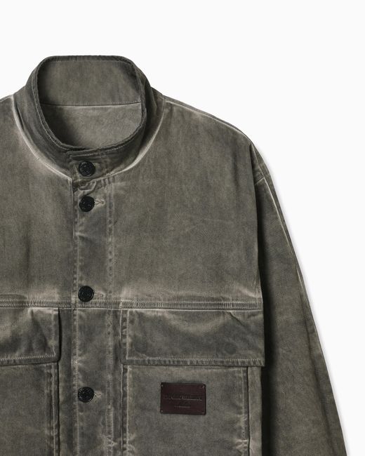 Emporio Armani Green Garment-Dyed, Dirty-Wash Stretch-Denim Jacket for men