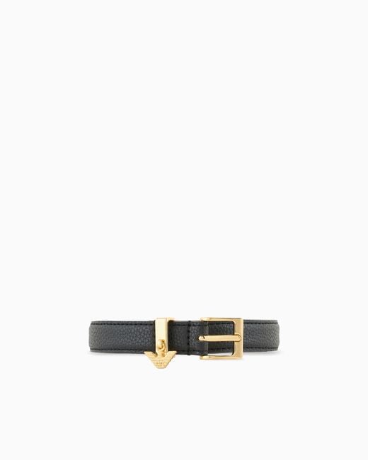 Emporio Armani White Deer-Print Belt With Eagle Logo Charm