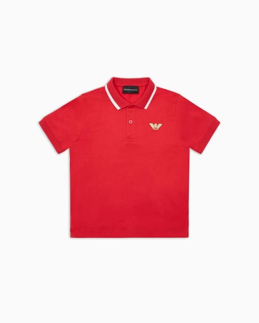 Emporio Armani Red Asv Lyocell Blend Jersey Polo Shirt With Logo Embroidery for men