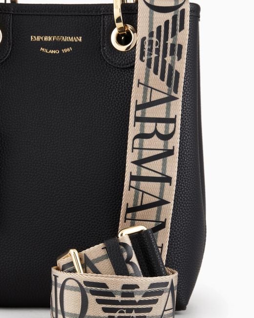 Emporio Armani Black Deer-Print Myea Vertical Shopper Bag