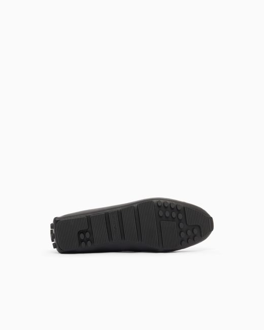 Emporio Armani White Saffiano Leather Driving Loafers for men