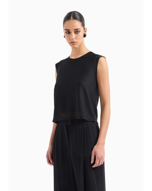 Emporio Armani Black Short-sleeved Ottoman-effect Jersey Top