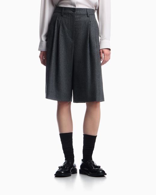Emporio Armani Blue Wool Flannel Pleated Bermuda Shorts Signature Capsule