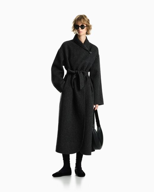 Emporio Armani Black Belted Double-Breasted Coat