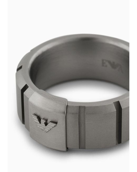 Emporio Armani White Stainless Steel Band Ring for men