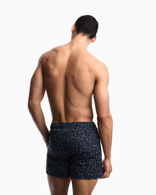 Emporio Armani Blue Swim Shorts With Small Logo Designs for men