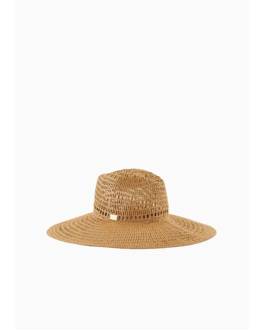 Emporio Armani White Woven, Perforated Paper Yarn Wide-brimmed Hat