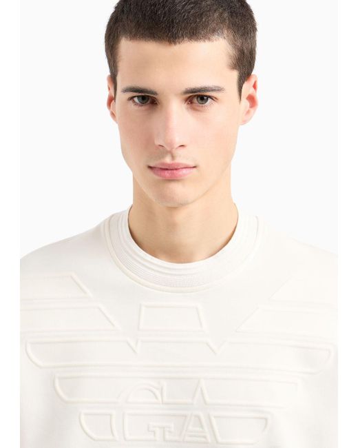Emporio Armani Sweatshirt Aus Doppellagigem Jersey Mit Geprägtem Maxi-logo in White für Herren